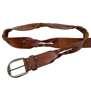 Vintage Y2K Hollister Cognac Brown Leather Belt Women's Size Large Rivet Detail
